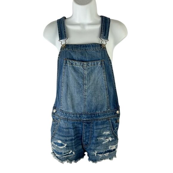 American Eagle Shortalls Cut Off Overalls Distressed Raw Hem sz S - Picture 1 of 8
